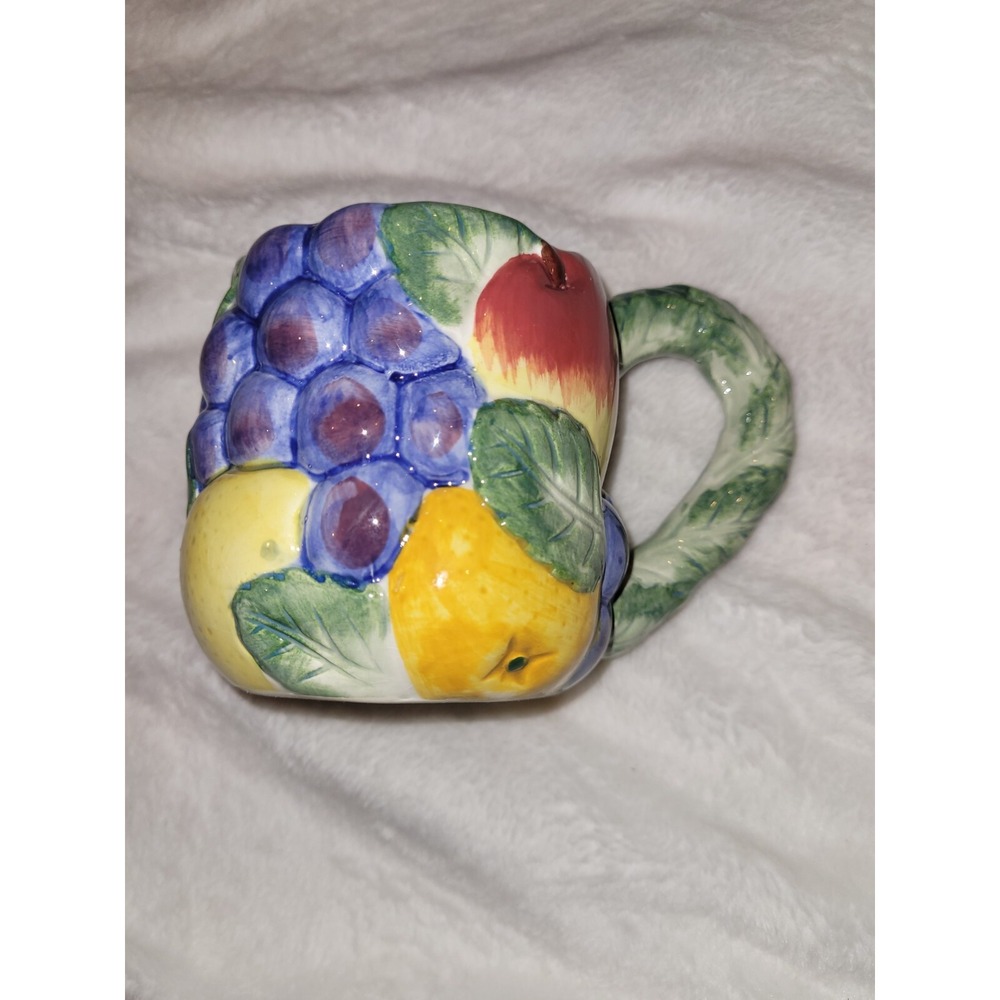 Fitz and Floyd 1989 ceramic mug 3 D Fruits Vintage